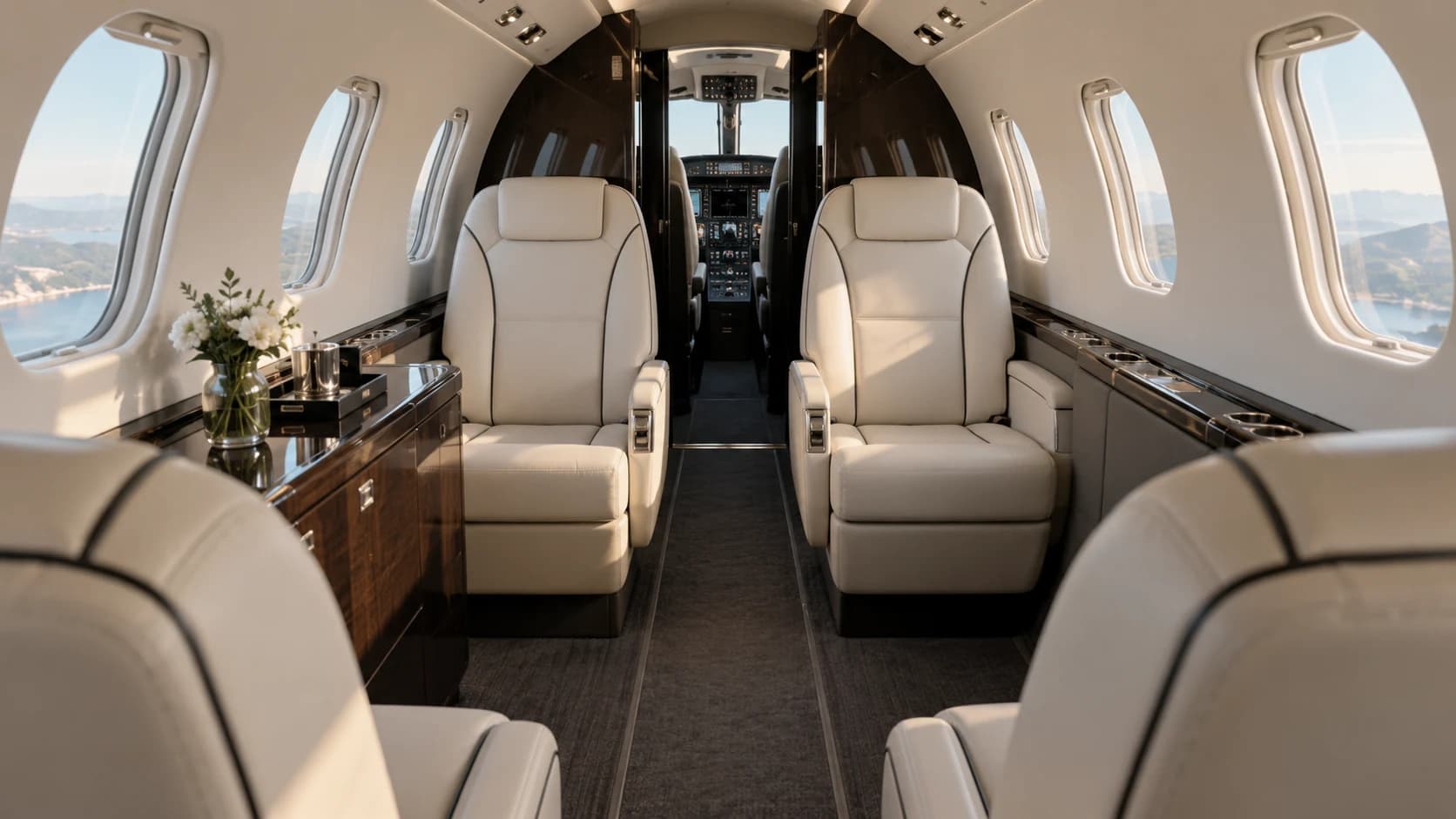 Light private jet cabin