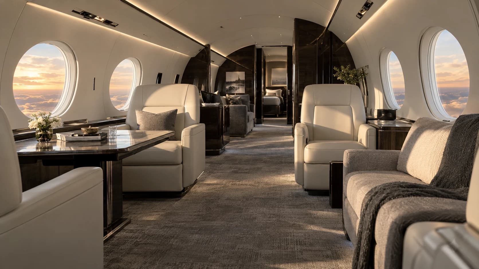 Long range private jet cabin